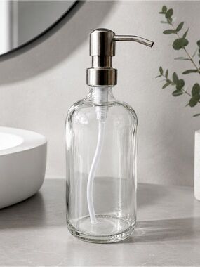 16 OZ. GLASS SOAP DISPENSER W/ METAL PUMP (CLEAR GLASS/SILVER PUMP)